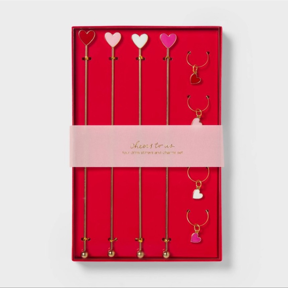 Valentine's Day Galentines, date night Heart Drink Stirrer & Charm Set - Spritz